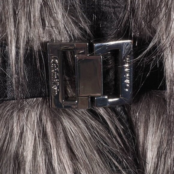 Calvin Klein Vest Faux Fur Size XS Womens Sweater Metal Closures Gray Mock Tunic - Picture 2 of 11